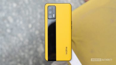 Realme GT review top down showing back panel scaled
