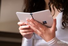Microsoft Surface Duo in hand book mode